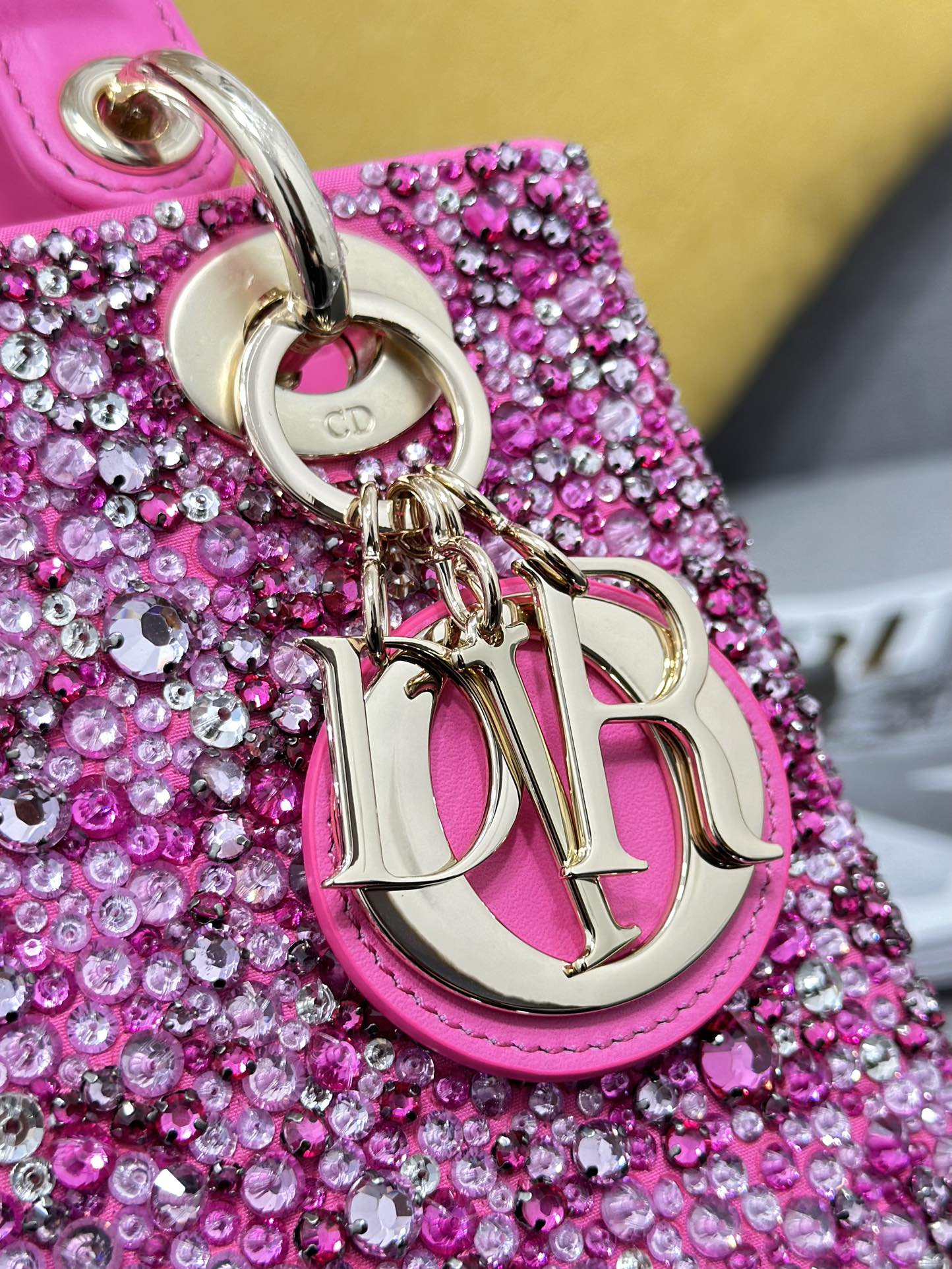 Small Lady Dior Bag Candy Pink Satin Embroidered with Bead Diamond